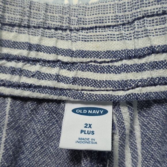 Old Navy Womens Sz 2X Plus Blue/White Linen Blend Stripe Pockets Ankle Pants - Picture 3 of 12